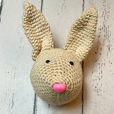 Crocheted animal head wall hanging - cream bunny