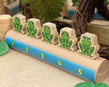 Five frogs on a log