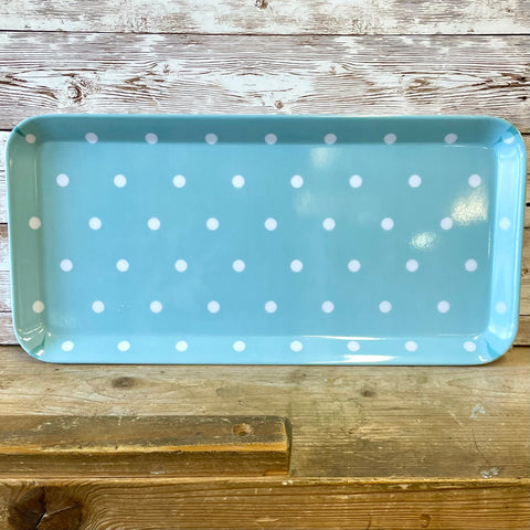 Blue and white spotty plastic tray (preloved)