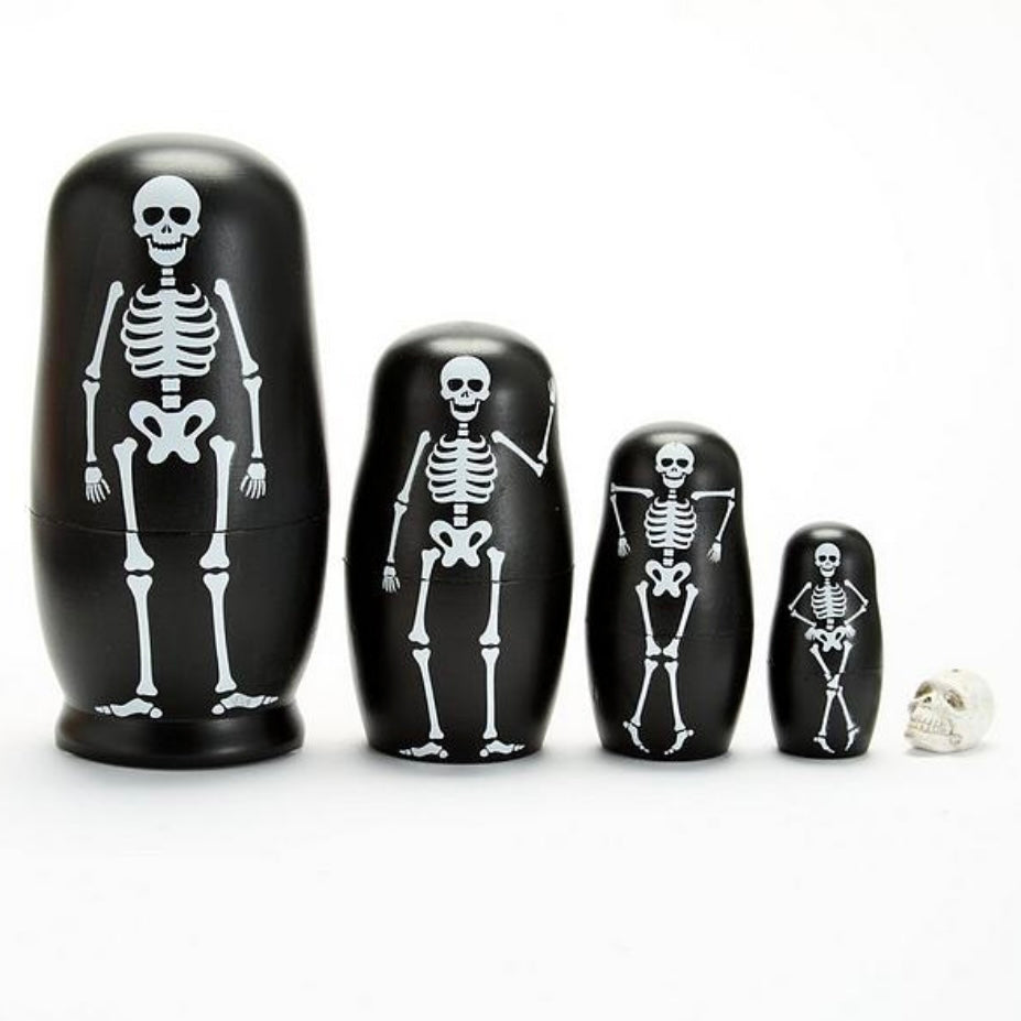 Skeleton and skull nesting dolls