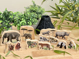 Endangered animal families wooden characters