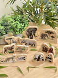 Endangered animal families wooden characters