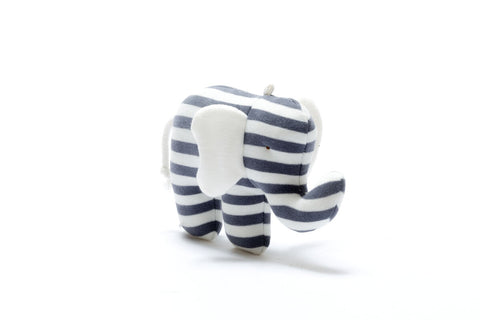 Organic cotton elephant baby toy - slate grey & white stripes