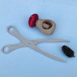 Red and white polka dot wooden mushroom
