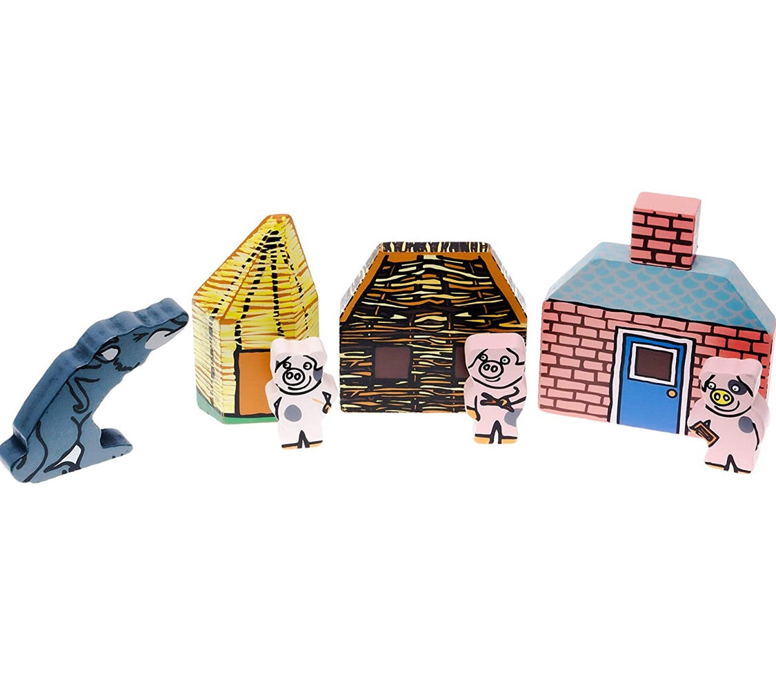 The Three Little Pigs wooden characters set