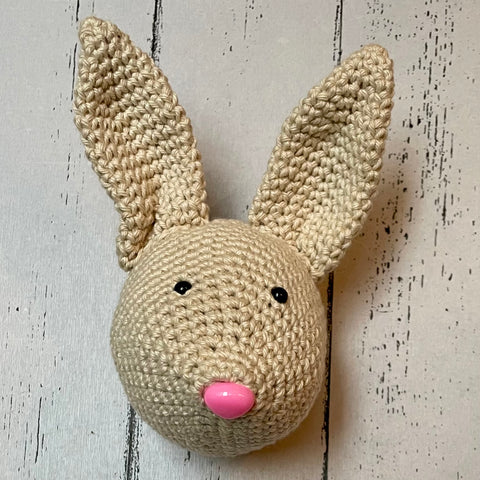 Crocheted animal head wall hanging - cream bunny