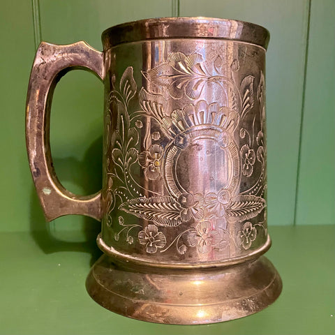 Silver plated tankard with botanical design (preloved)