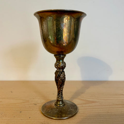Small, heavily tarnished silver plated goblet with decorative stem (preloved)