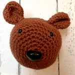 Crocheted animal head wall hanging - brown bear