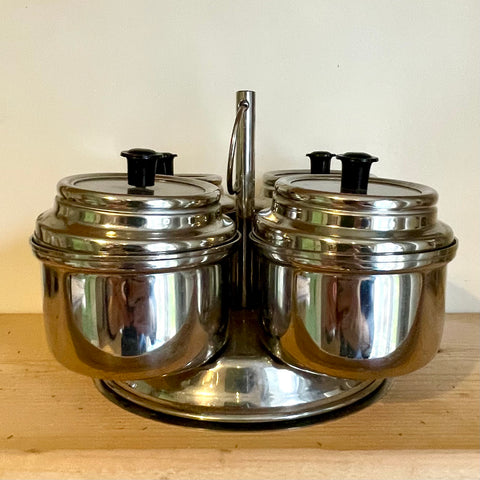 Stainless steel lazy Susan style chutney set (preloved)