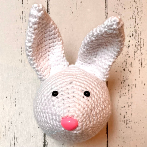 Crocheted animal head wall hanging - white bunny