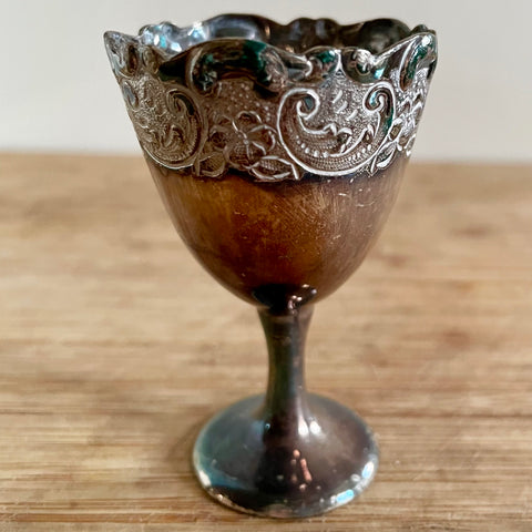 Heavily tarnished ornate metal egg cup (preloved)