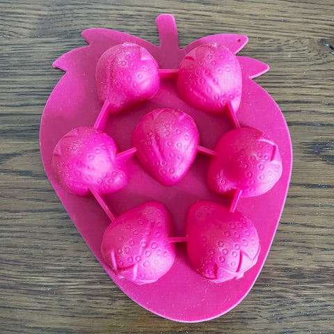 Pink plastic strawberry ice cube mold (preloved)