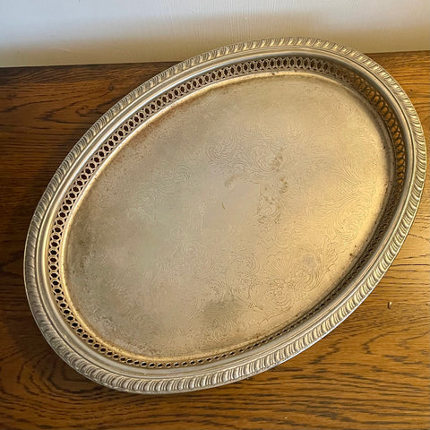 Slightly tarnished silver plated galleried oval tray (preloved)