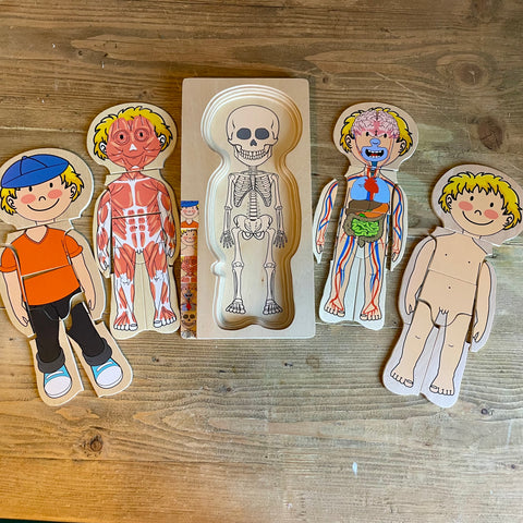 Five layered wooden puzzle, skeleton to clothed! (Preloved)