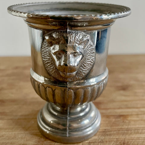 Mini metal urn with lion’s head decoration (preloved)