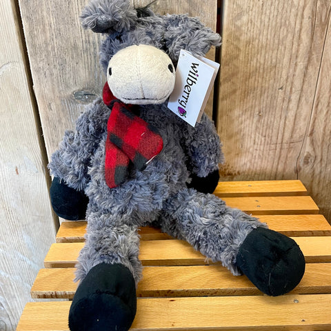 Wilberry soft toy donkey with red and black fleece scarf (preloved)