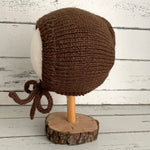 Hand knitted bonnet - chocolate