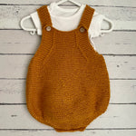 Hand knitted baby romper - mustard