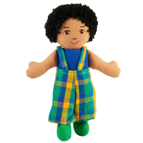 Lanka Kade boy rag doll brown skin, black hair