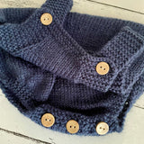 Hand knitted baby romper - navy blue