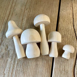 Set of 5 wooden mushrooms