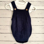 Hand knitted baby romper - navy blue