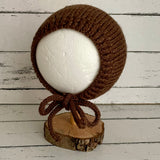 Hand knitted bonnet - chocolate