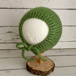 Hand knitted bonnet - olive green