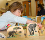 Endangered animal families wooden characters