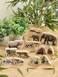 Endangered animal families wooden characters