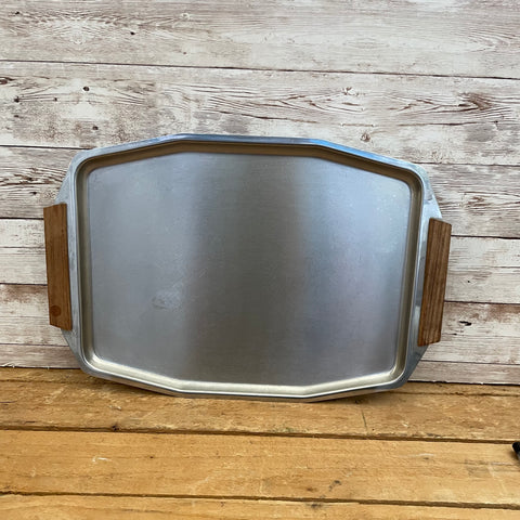 Stainless steel tray with wooden handles number 57 (preloved)