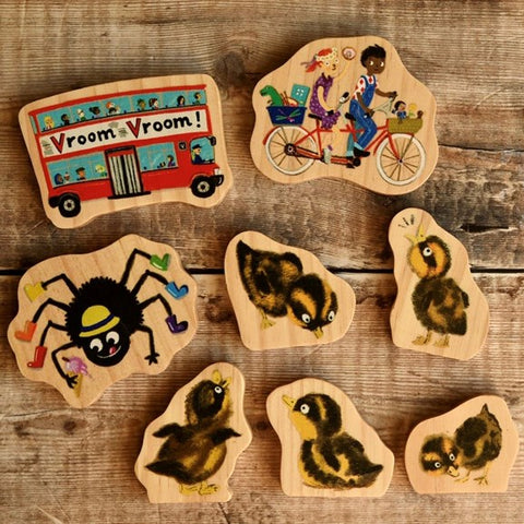 Learn Well wooden nursery rhyme characters set 2 (bike, ducklings, bus and spider)