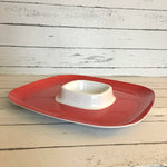 Square red melamine tray with bowl in the centre (preloved)