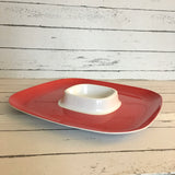Square red melamine tray with bowl in the centre (preloved)